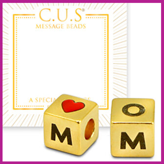 C.U.S sieraden message bead cube Mom❤ goud
