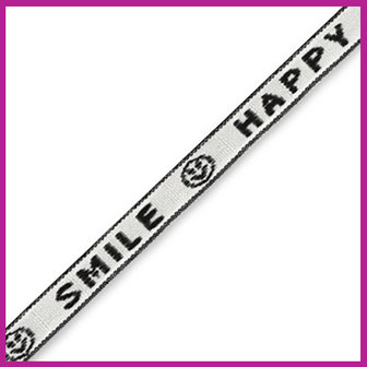 Lint met tekst &quot;happy smile&quot; white black 