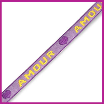 Lint met tekst &quot;amour&quot; purple yellow