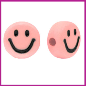 Letterkraal acryl smiley vintage pink/zwart
