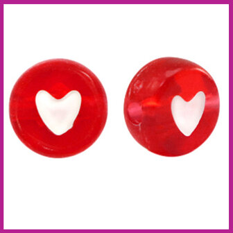 Letterkraal acryl transparant rood / wit rond hartje