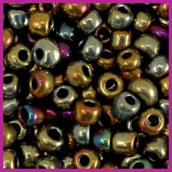 Rocailles 6/0 (4mm) Metallic shine multicolour gold