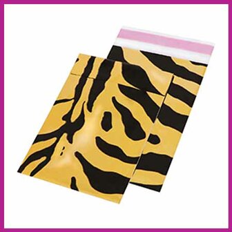 Cadeauzakje met plakstrook zebra goud zwart