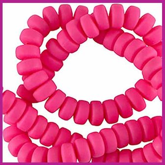 Polymeer kraal rondel 7mm neon pink