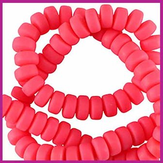 Polymeer kraal rondel 7mm neon coral pink