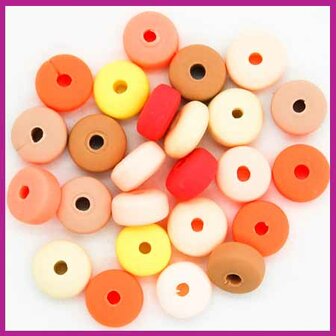 Polymeer kraal rondel 7mm mix oranje geel bruin