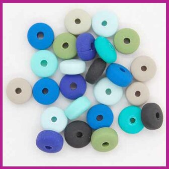 Polymeer kraal rondel 7mm mix blauw groen grijs