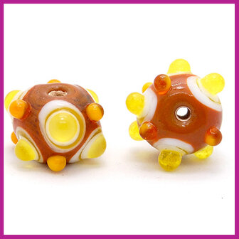 DQ glaskraal lampwork dots rond caramel geel