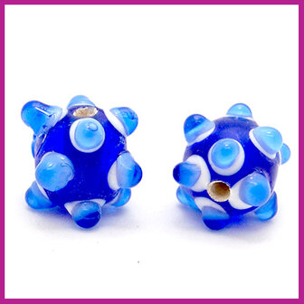 DQ glaskraal lampwork dots rond blauw wit