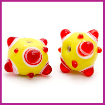 DQ glaskraal lampwork dots rond geel rood