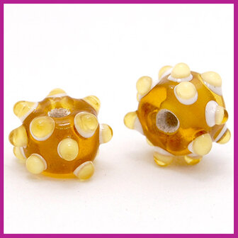 DQ glaskraal lampwork dots rond oker geel wit