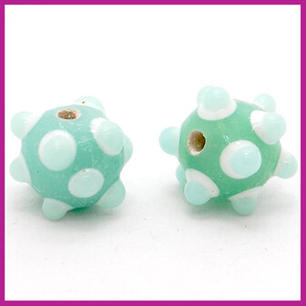 DQ glaskraal lampwork dots rond neo mint wit