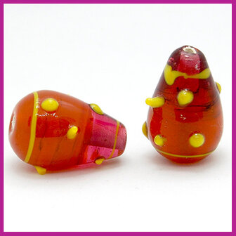 DQ glaskraal lampwork druppel topaz roze geel