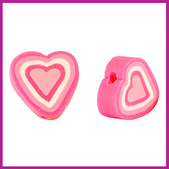 Polymeer kraal hart multicolor pink