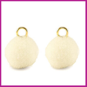 Pompom bedel &Oslash;10mm met goud ringetje off white