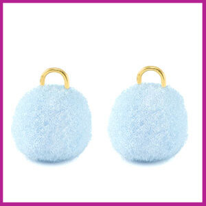 Pompom bedel &Oslash;10mm met goud ringetje carolina blue