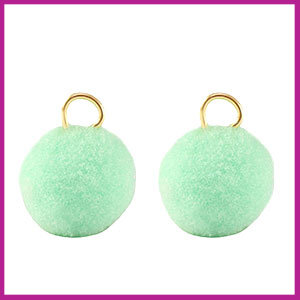 Pompom bedel &Oslash;10mm met goud ringetje mint green