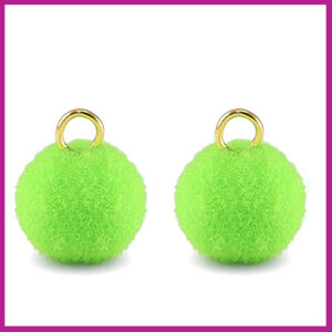 Pompom bedel &Oslash;10mm met goud ringetje neon green