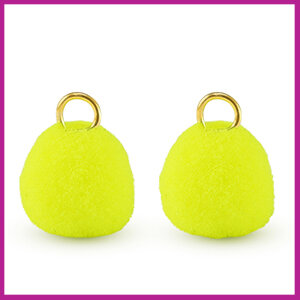 Pompom bedel &Oslash;10mm met goud ringetje neon yellow