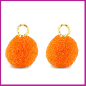 Pompom bedel &Oslash;10mm met goud ringetje orange peel