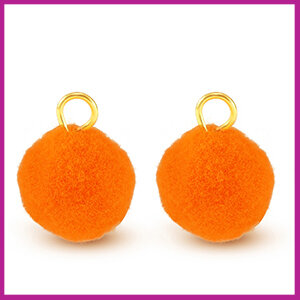 Pompom bedel &Oslash;10mm met goud ringetje neon orange