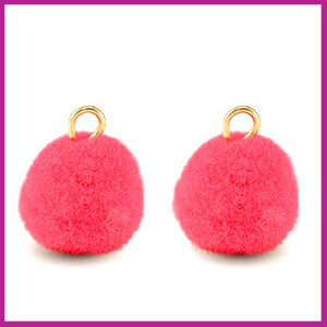 Pompom bedel &Oslash;10mm met goud ringetje hot pink