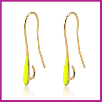 DQ metaal oorbellen / oorhangers Goud - neon geel