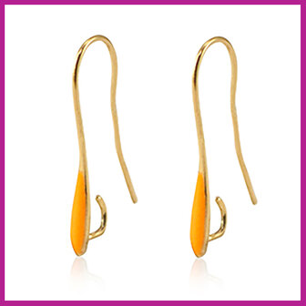 DQ metaal oorbellen / oorhangers Goud - neon oranje