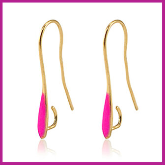 DQ metaal oorbellen / oorhangers Goud - neon roze