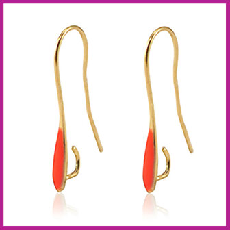 DQ metaal oorbellen / oorhangers Goud - neon rood