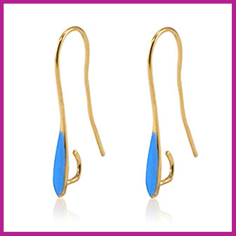 DQ metaal oorbellen / oorhangers Goud - neon blauw