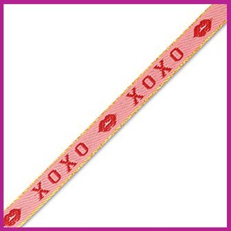 Lint met tekst &quot;XOXO&quot; roze, rood en goud