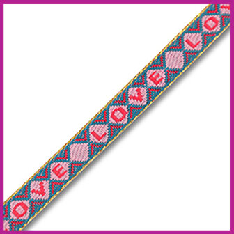Lint met tekst &#039;&#039;love&#039;&#039; turquoise blauw roze rood met goud randje