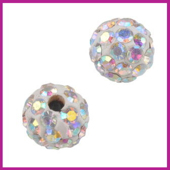 Strass kraal polymeerklei rond 8mm White crystal AB