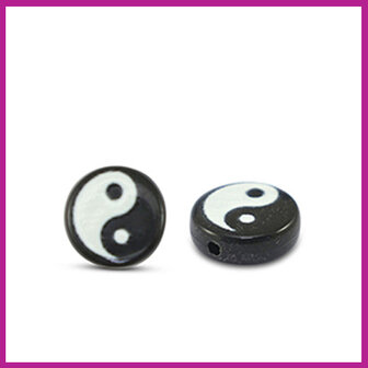 Letterkraal acryl zwart / wit rond Yin &amp; Yang
