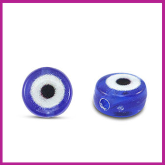 Letterkraal acryl transparant cobalt / wit zwart rond Evil Eye