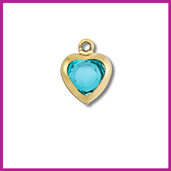 RVS stainless steel bedel hartje goud - aquamarine