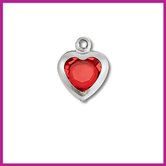 RVS stainless steel bedel hartje zilver - rood