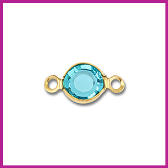 RVS stainless steel tussenstuk rond goud - aquamarine