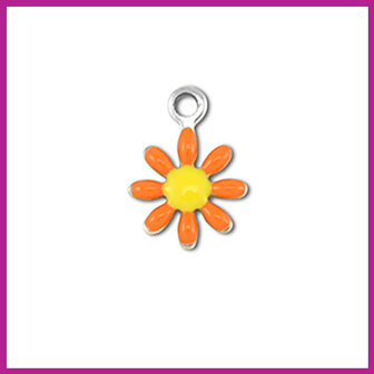 RVS stainless steel bedel bloemetje zilver - geel - oranje