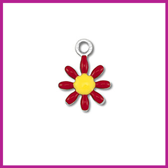 RVS stainless steel bedel bloemetje zilver - geel - rood