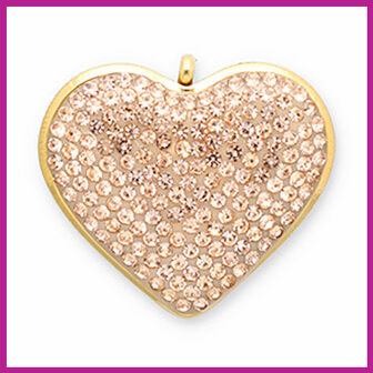 RVS stainless steel bedel hart met strass goud champagne