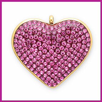 RVS stainless steel bedel hart met strass goud paars