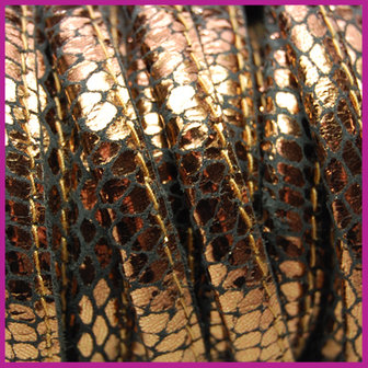 DQ Leer stitched +/- 8x5mm Bruin brons reptiel per cm