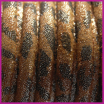 DQ Leer stitched +/- 8x5mm Zwart beige snake zilver per cm