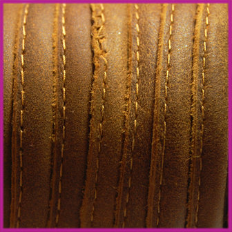 DQ Leer stitched +/- 8x5mm Antique bruin per cm