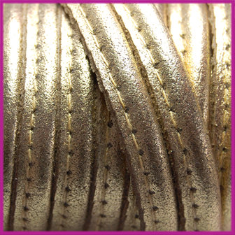 DQ Leer stitched +/- 8x5mm Goud metallic per cm