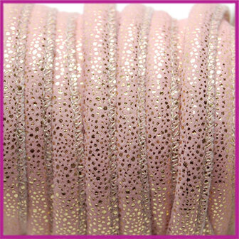 Gestikt leer imitatie 6x4mm Light rose sparkling gold per cm