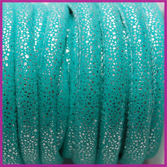 Gestikt leer imitatie 6x4mm Turquoise sparkling silver per cm