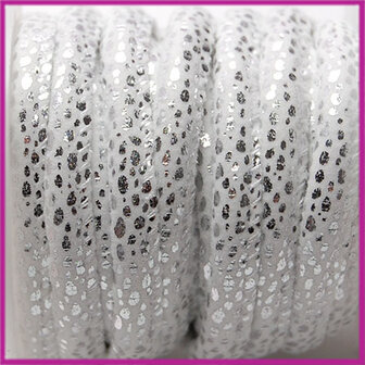 Gestikt leer imitatie 6x4mm Reptile white silver per cm